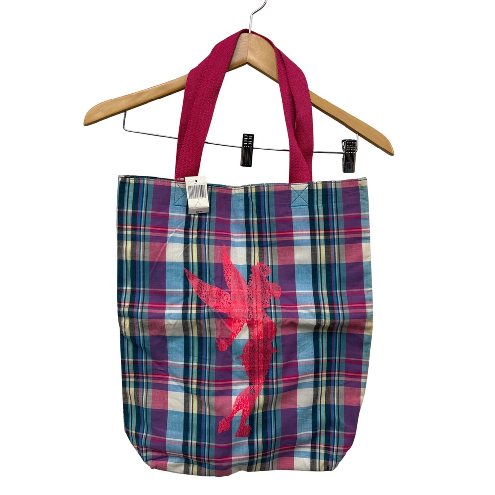 NWT Disneyland Parks Store Tinkerbell Plaid Tote shoulder Bag‎ Pink Green Blue